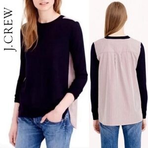 XS J.Crew Merino Wool Front & Red/White Stripe Cotton Women's Navy Blue Sweater